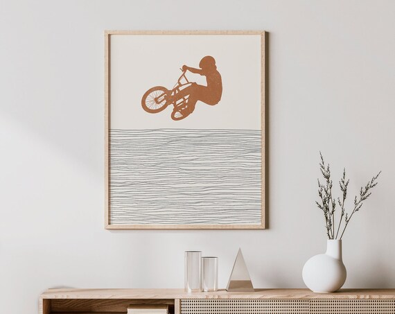 Boho Bmx Biker Print Wall Art Decor Minimalist Biking Poster Boy Illustration Extreme Sports Gift