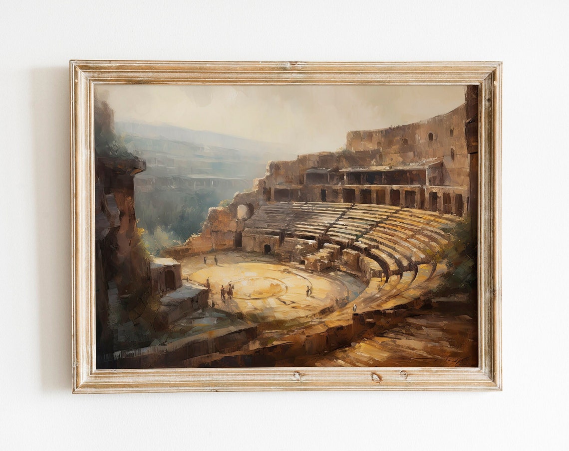 Ancient Roman Amphitheater Ruins Vintage Mediterranean Art Poster