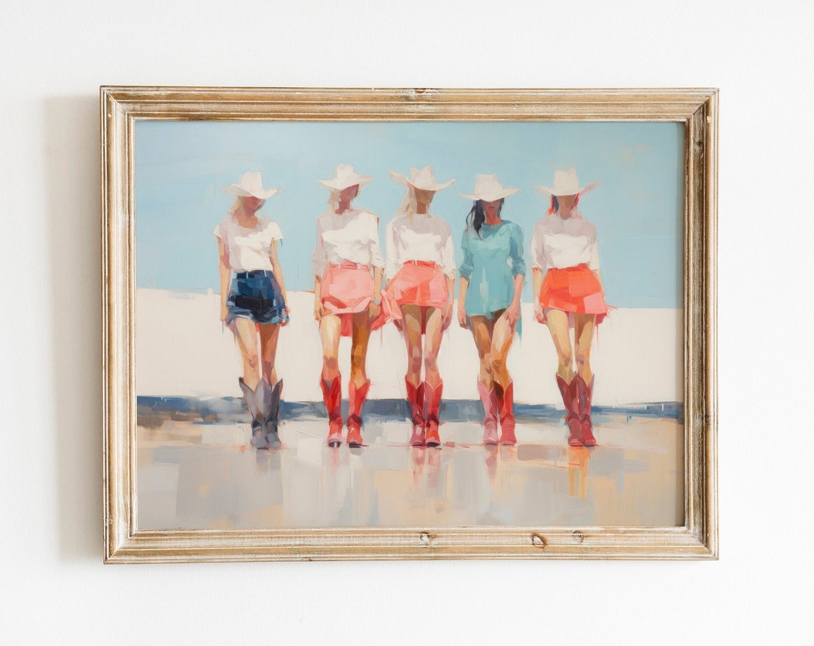 5 Cowgirls Coastal Cowgirl Trendy Print Beach Cowgirl Wall Art Cowboy Boots Preppy Decor Dorm Decor