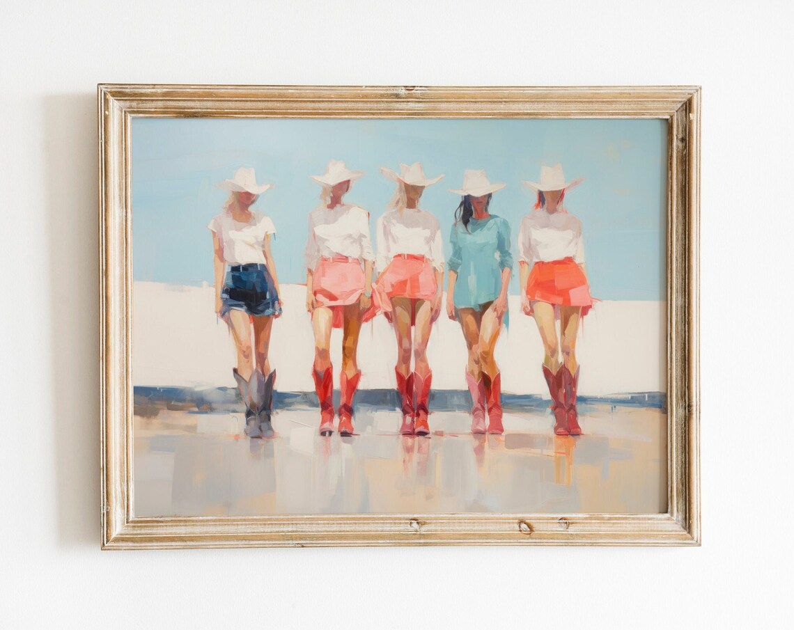 Five Cowgirls Cowboy Hats Boots Lineup Coastal Western Fashion Poster