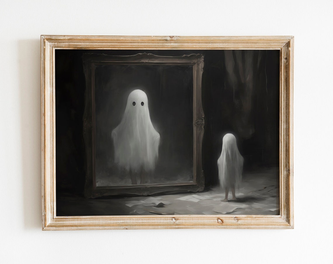 Ghost Seeing Its Reflection in Mirror Spooky Halloween Poster