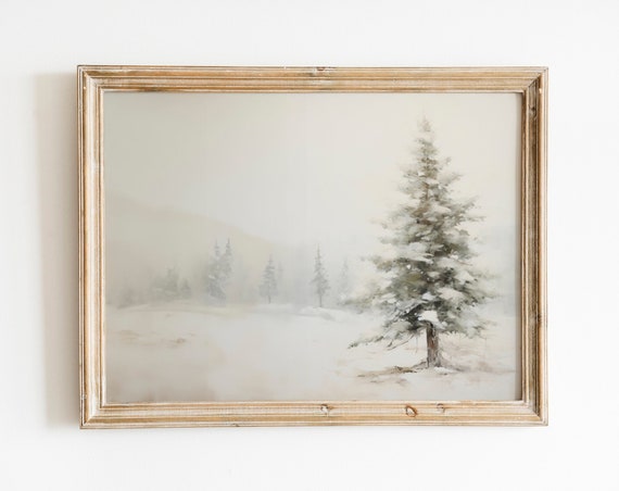 Fir Tree Vintage Winter Print Farmhouse Wall Decor Winter Wall Art Snowy Vintage Decor Wall Art