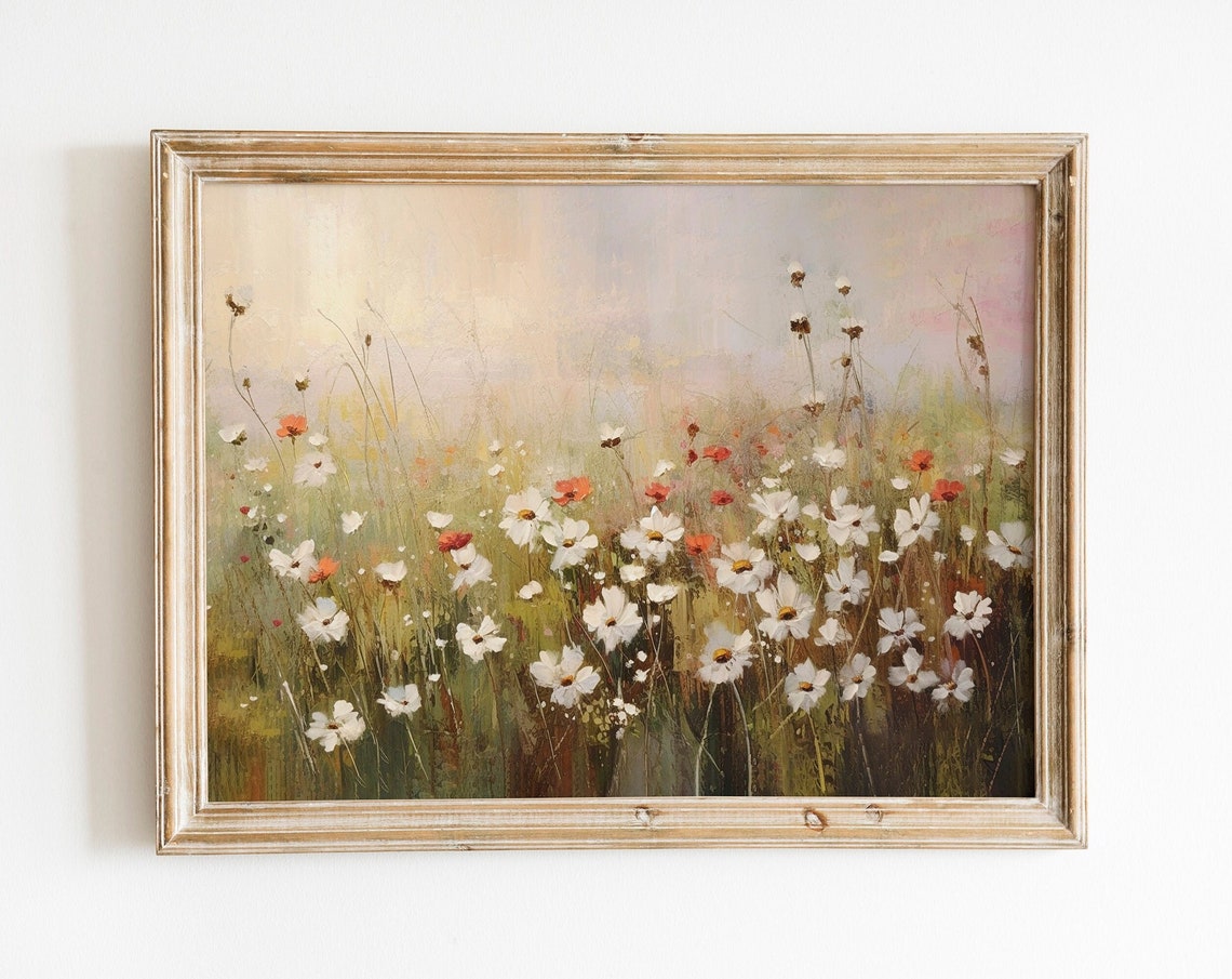 Daisy Wildflower Meadow Summer Field Vintage Floral Art Poster