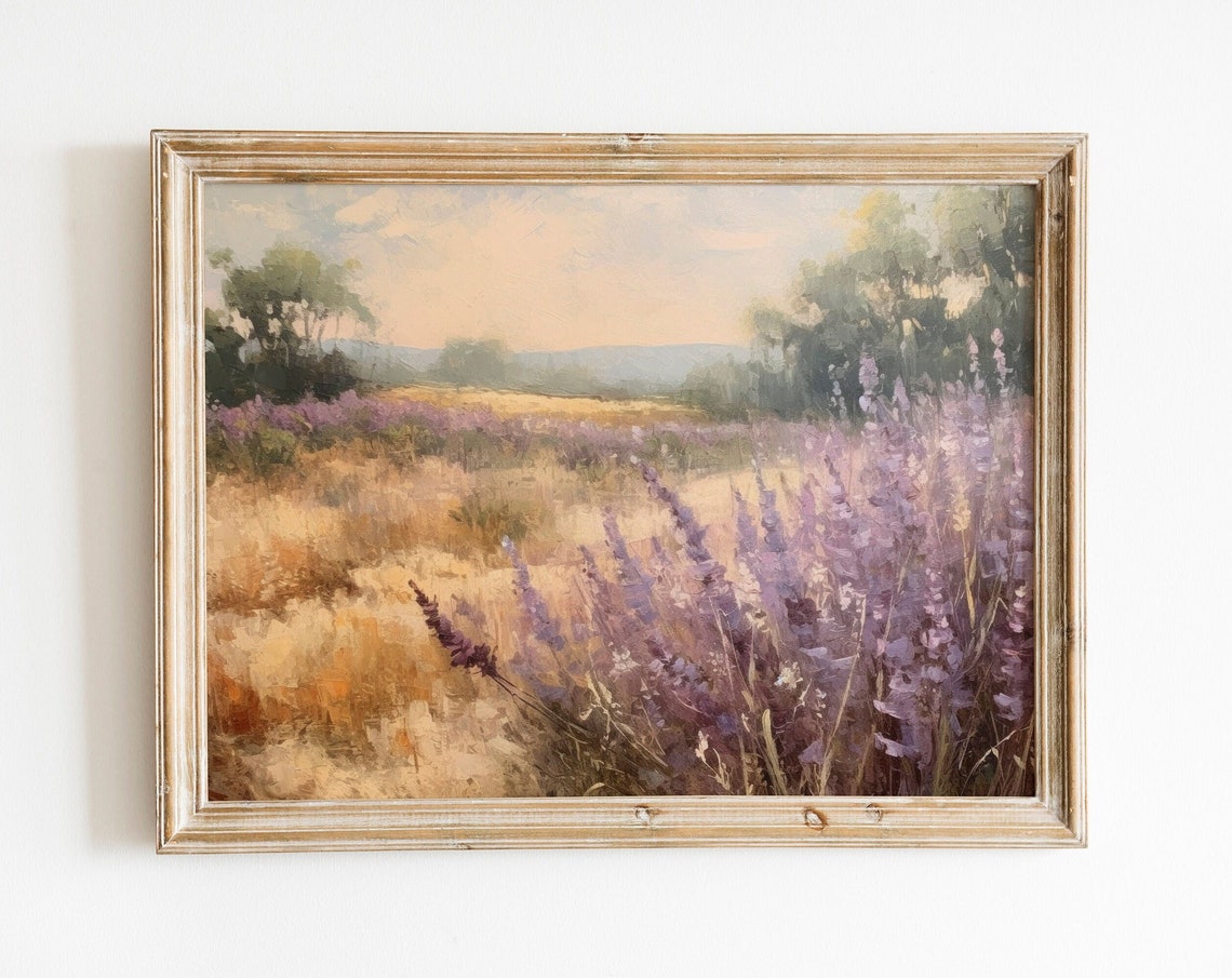 Lavender Field Sunset Impressionist Oil Painting Style Poster