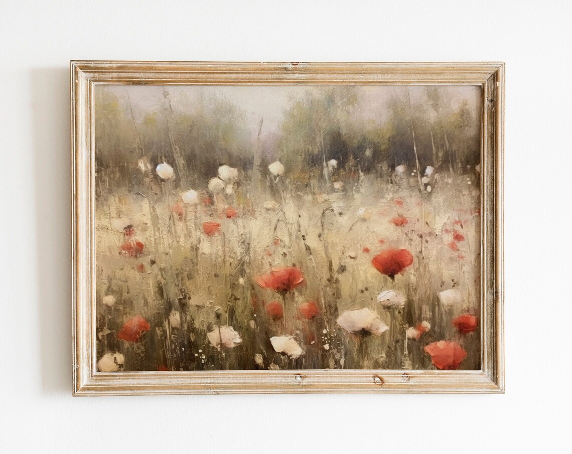 Impressionist Red Poppy Field Vintage Oil Painting Style Poster
