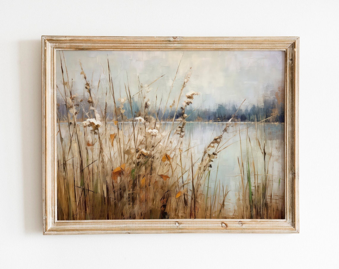 English Wildflower Pond Vintage Print Farmhouse Art Landscape Art English Countryside Art Vintage Decor