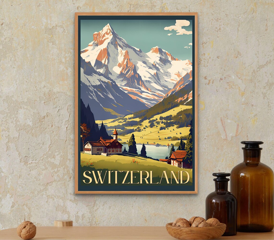 Switzerland Vintage Travel Poster Majestic Swiss Alps Landscape Art Perfect For Home Decor And Travel Enthusiasts - Image 3