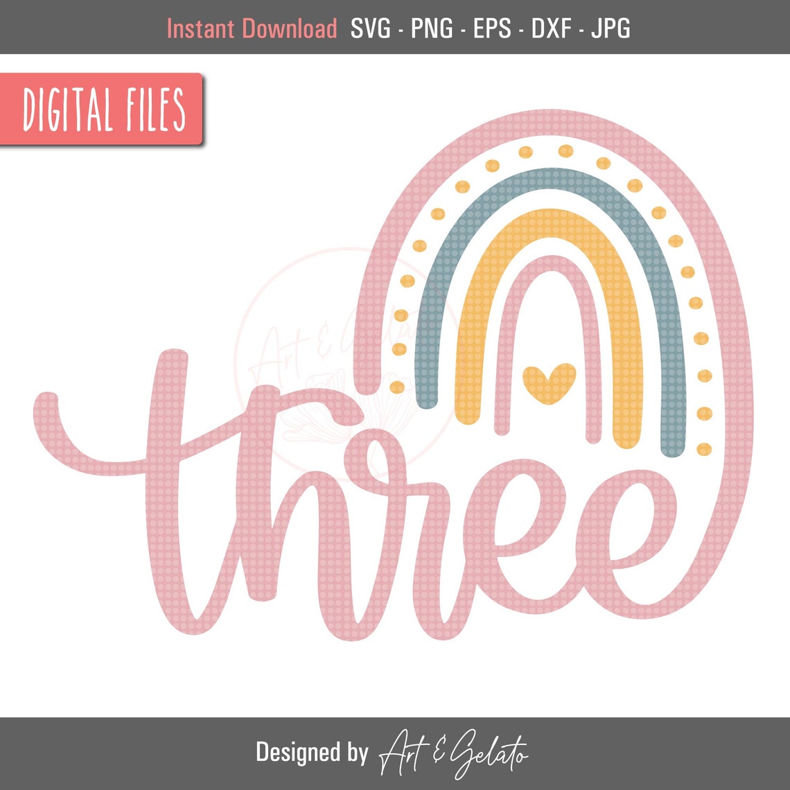 Three Blush Rainbow 3rd Birthday Party Shirt Cut File Poster