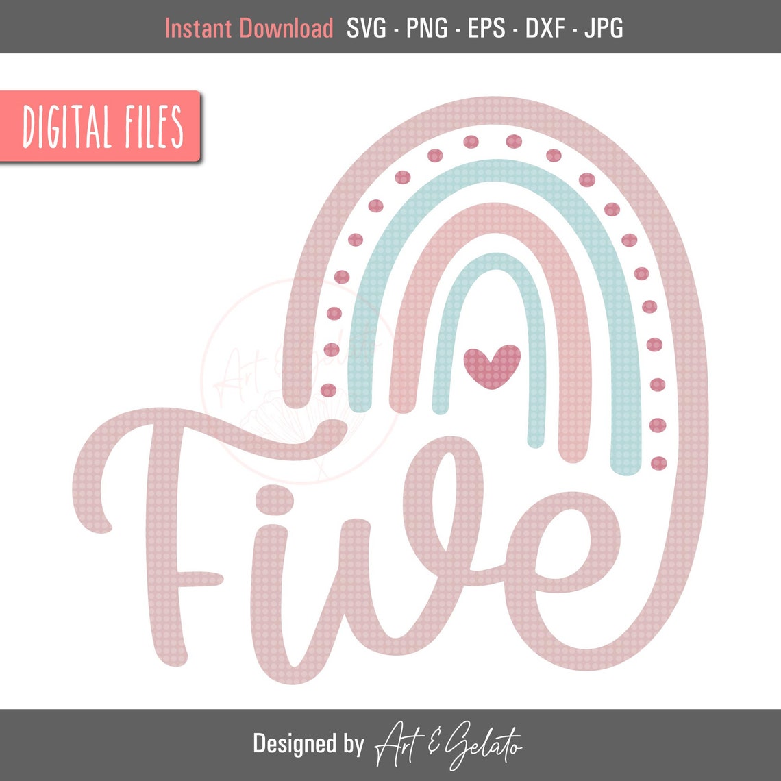 Five Pink Boho Rainbow 5th Birthday Party Shirt Design Poster