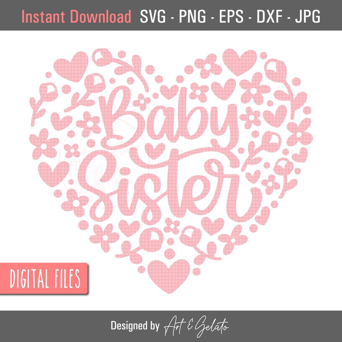 Baby Sister Floral Heart, Sister Gift Art Print