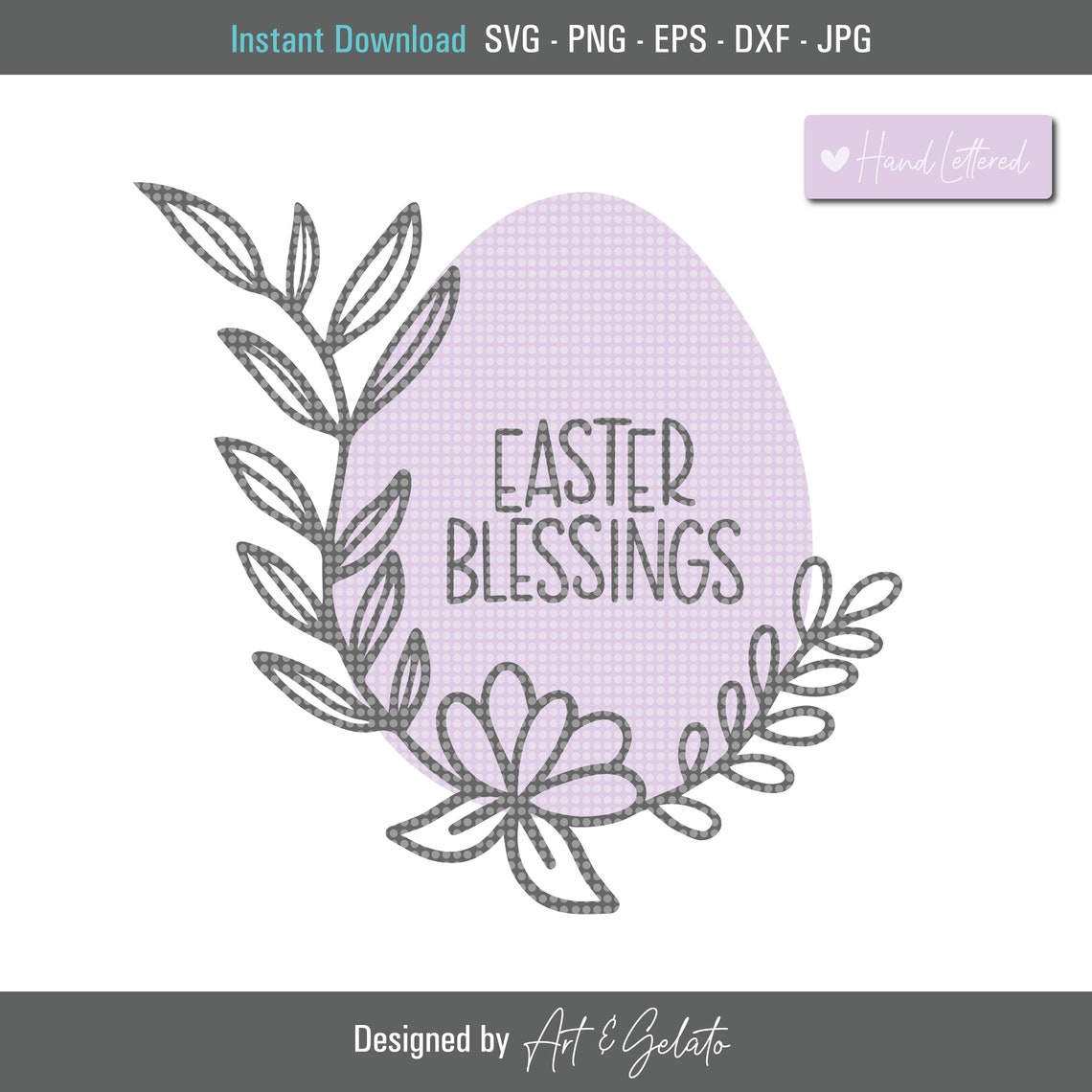 Easter Blessings Lavender Floral Egg Hand Lettered Cut File Poster