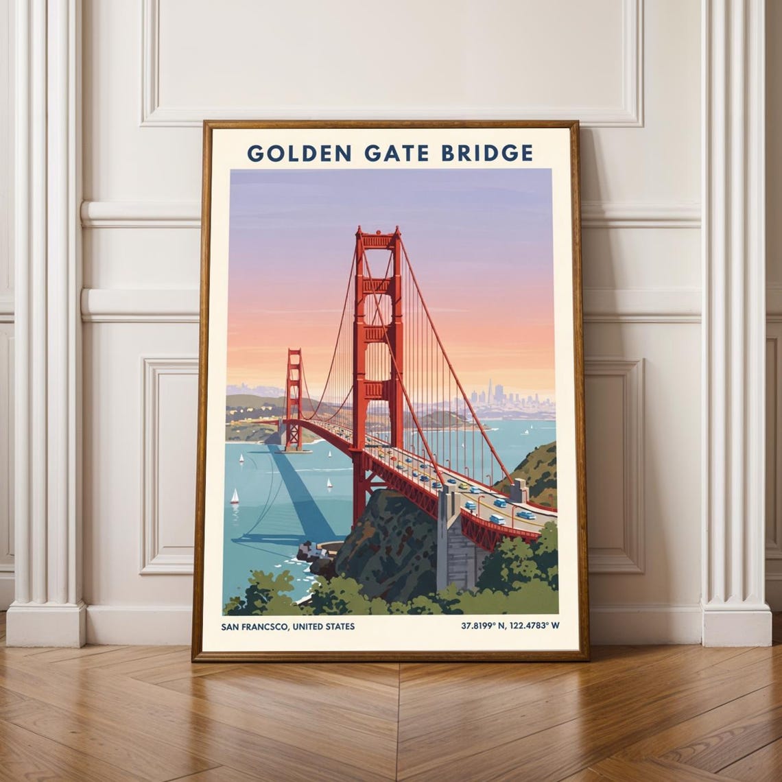 Golden Gate Bridge San Francisco Sunset Retro Travel Art Poster