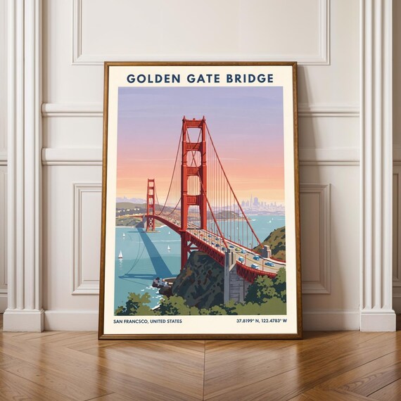 Golden Gate Bridge San Francisco Sunset Retro Travel Art Poster