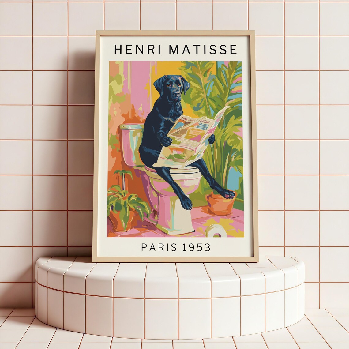 Black Labrador Bathroom Poster, Matisse-Inspired Art Print