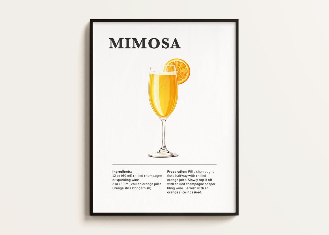 Mimosa Cocktail Poster, Bar Kitchen Art Print