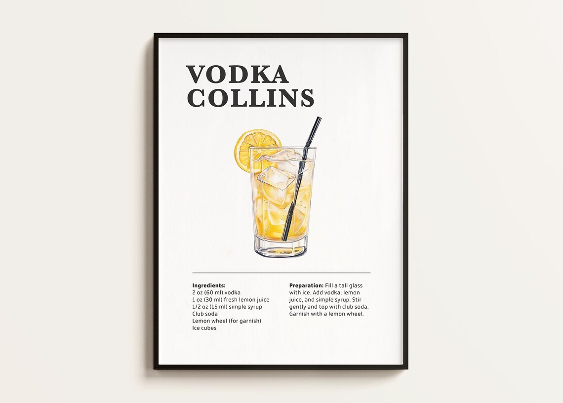 Vodka Collins Cocktail Recipe, Bar Kitchen Art