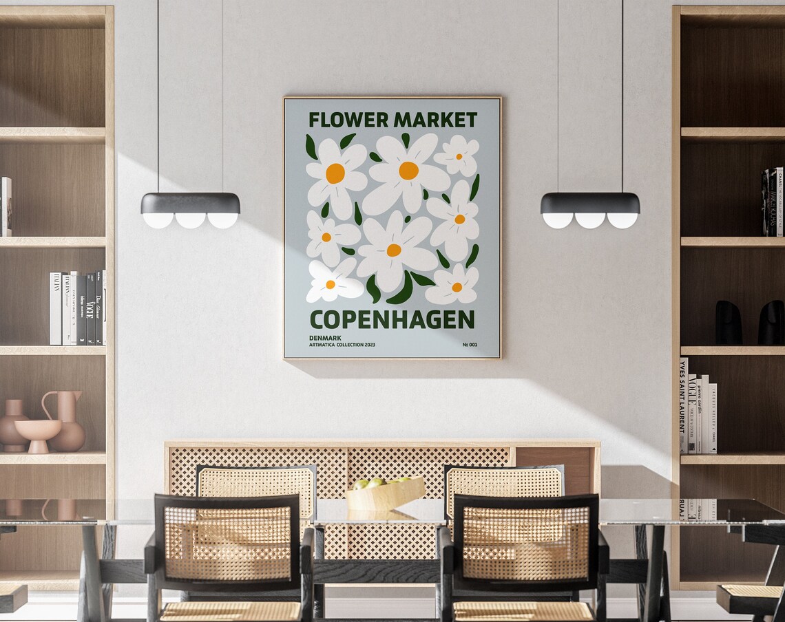 Flower Market Copenhagen, Vintage Retro 60s 70s Art Print