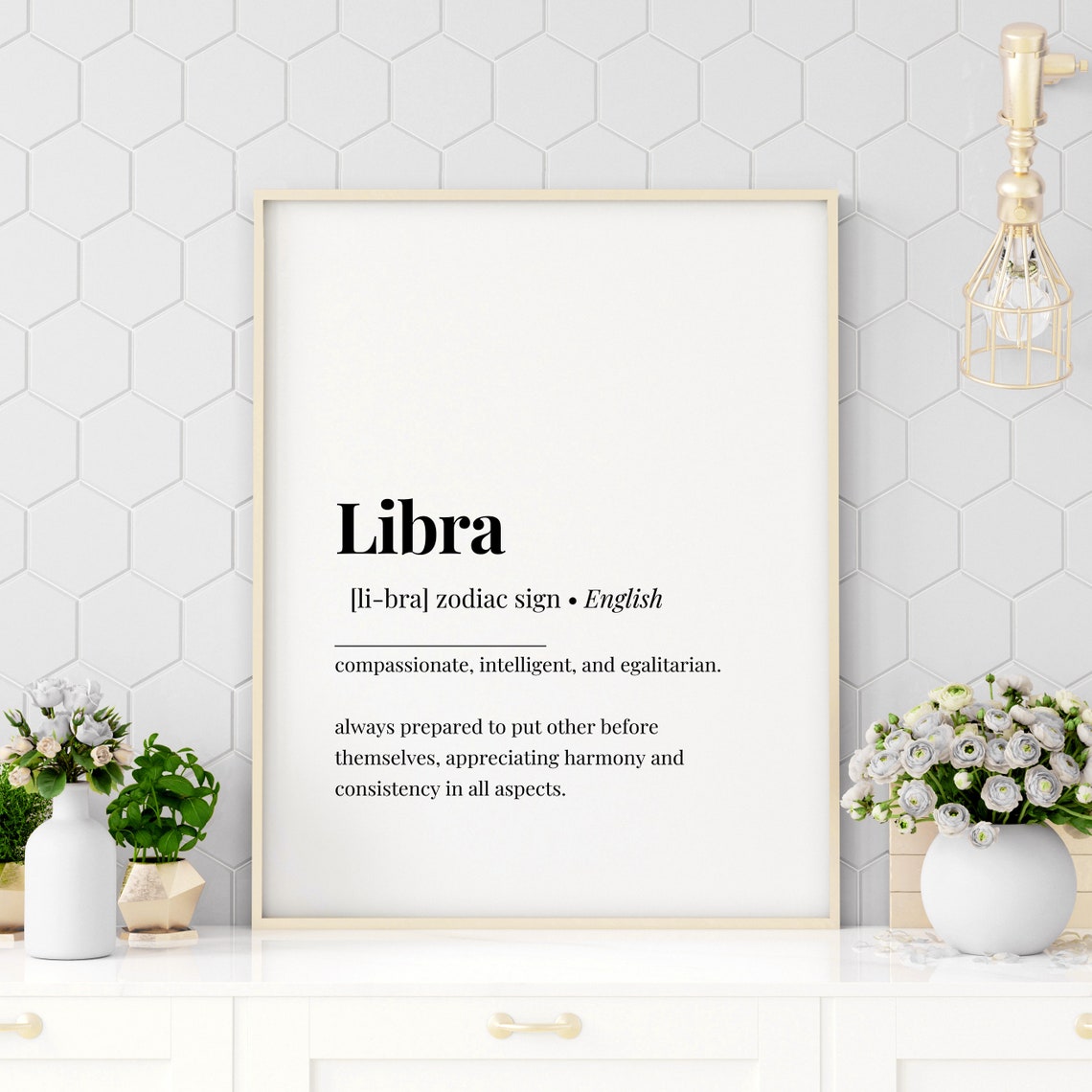 Libra Bold Zodiac Sign Dictionary Definition Traits Quote Poster