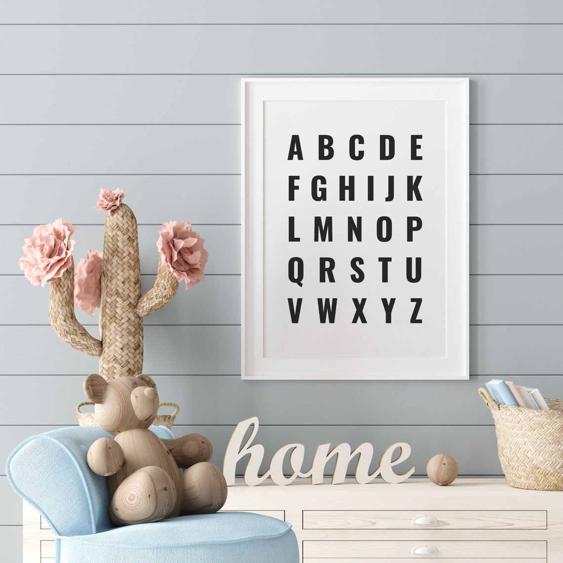 ABC Alphabet Bold Condensed Letters White Nursery Kids Poster - Image 3