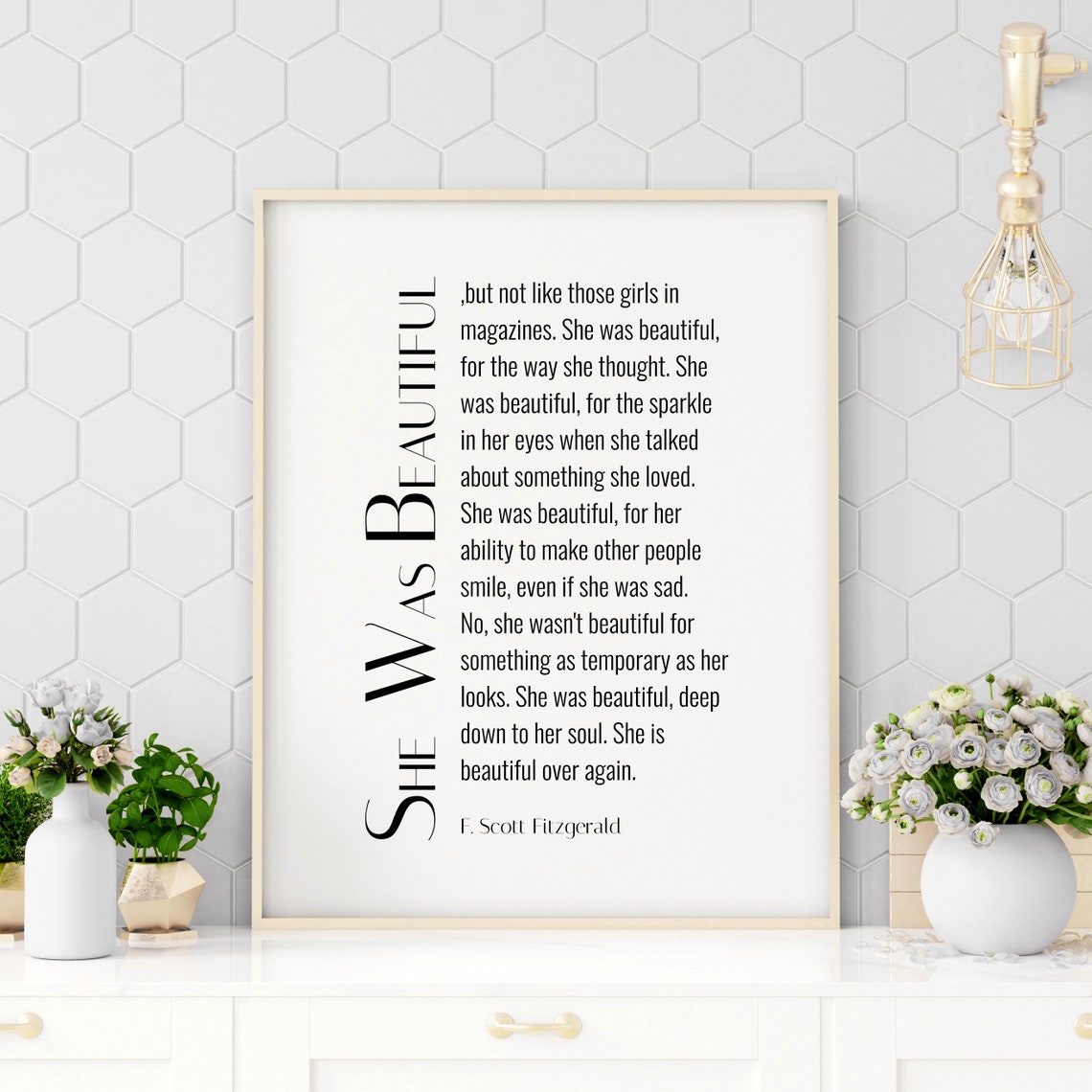 She Was Beautiful F Scott Fitzgerald Quote Literary Poster Art
