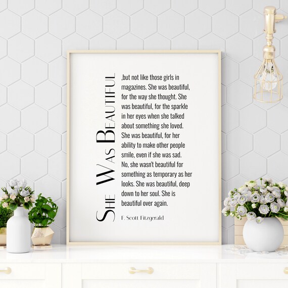 She Was Beautiful F Scott Fitzgerald Quote Literary Poster Art