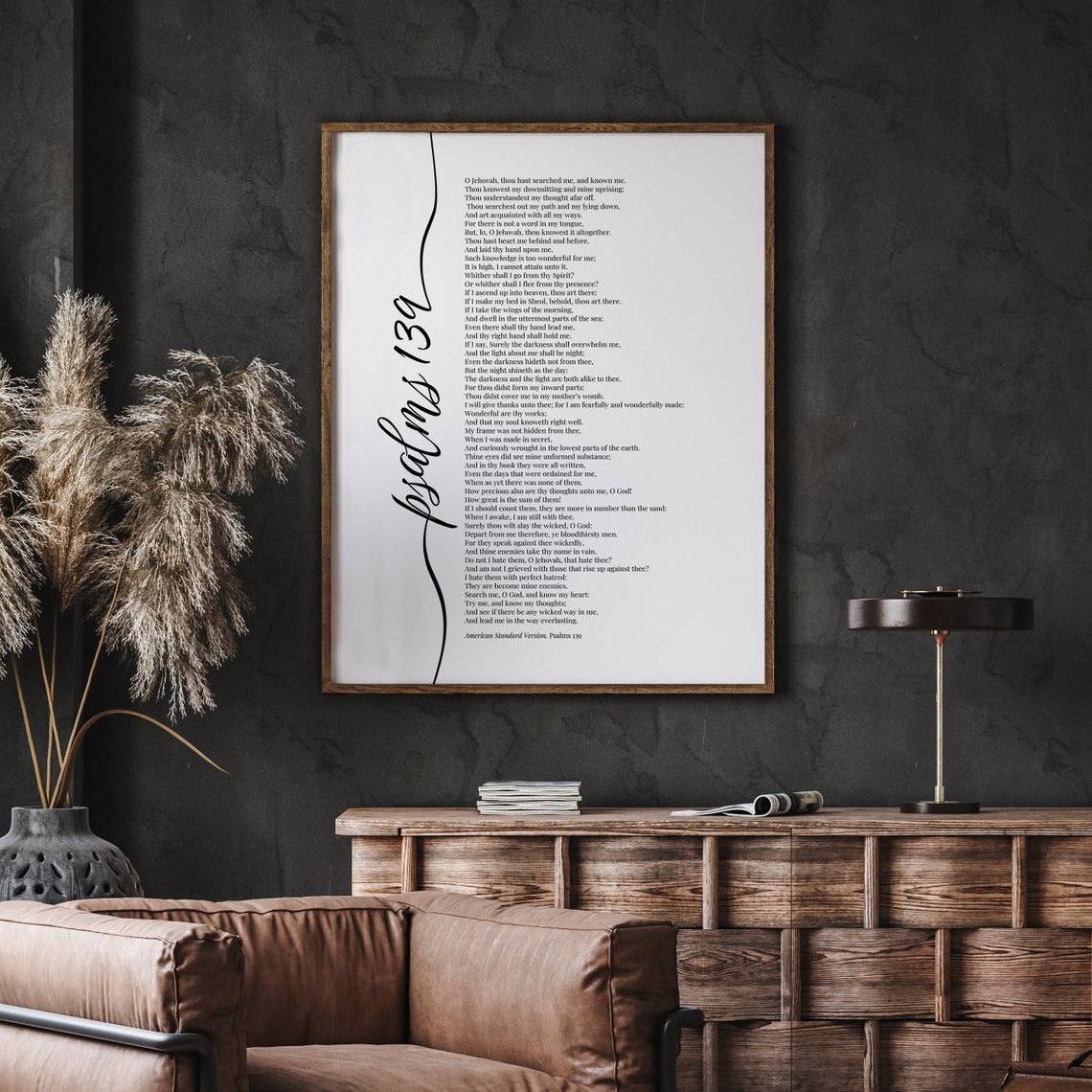 Psalms 139 Full Chapter Scripture Typography Black and White Poster - Image 2