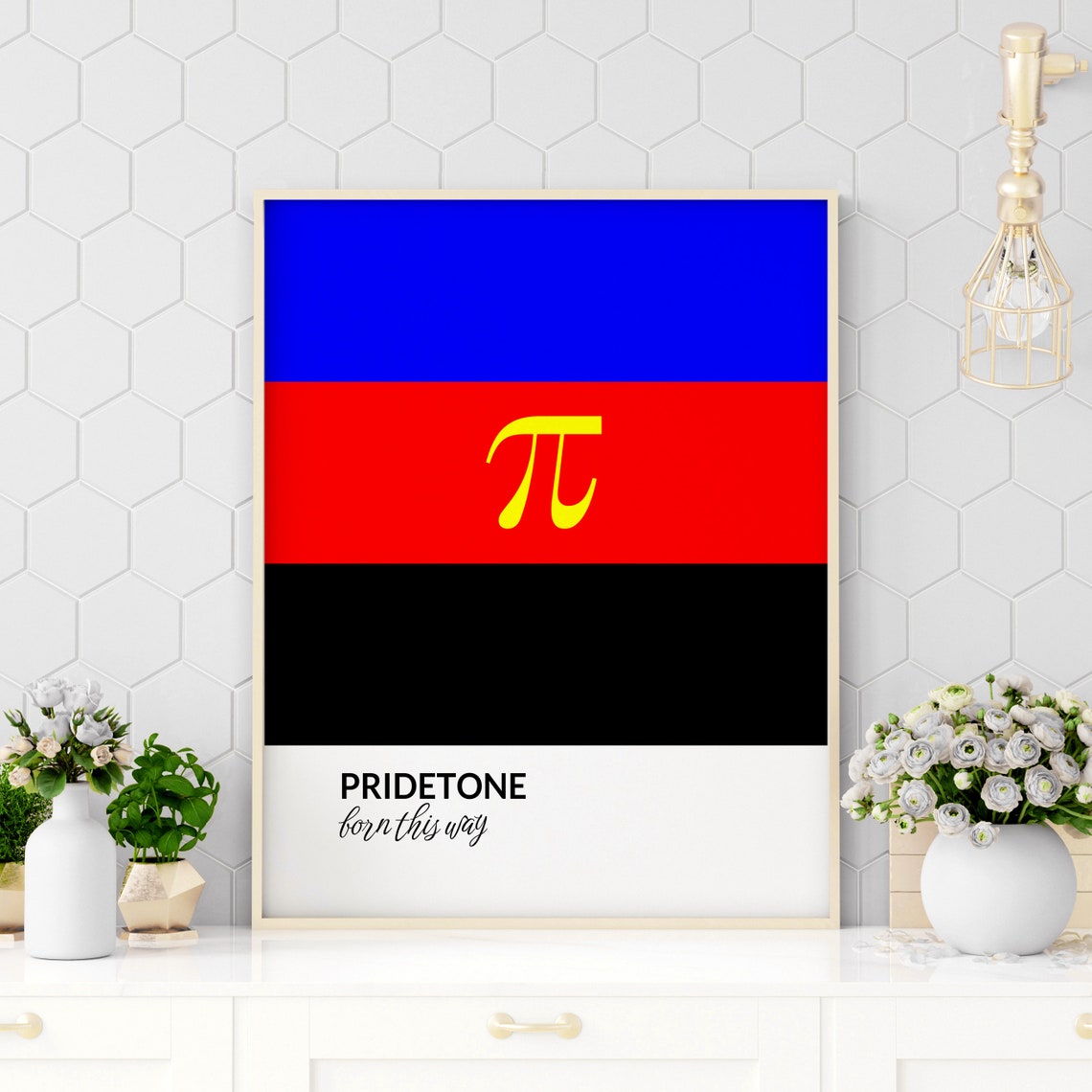 PRIDETONE Born This Way Polyamory Pride Flag Pi Symbol Poster