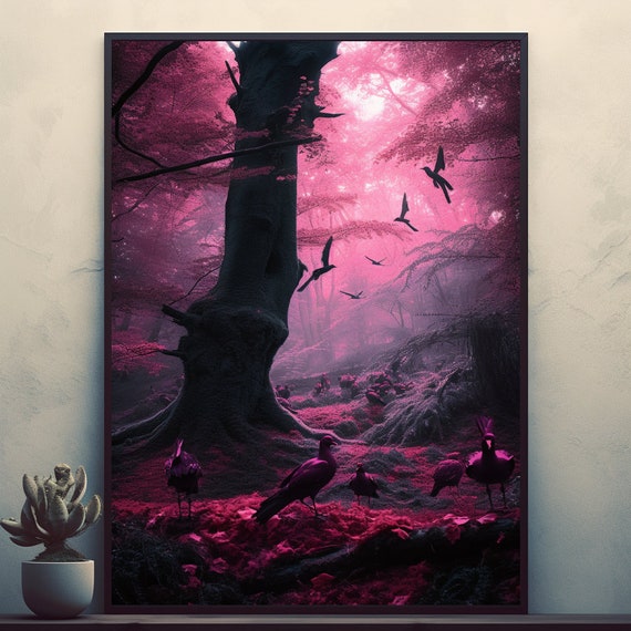 Pink Forest Painting Posters Prints Wall Art Modern Home Room Bar Decor Painting Unframed