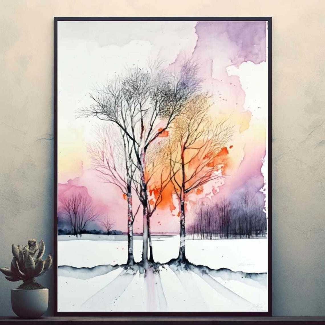 Tree Amidst Snow Beautiful Nature Posters Prints Wall Art Modern Home Room Bar Decor Painting Unframed