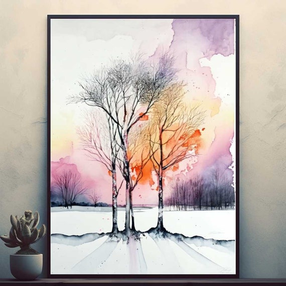 Tree Amidst Snow Beautiful Nature Posters Prints Wall Art Modern Home Room Bar Decor Painting Unframed