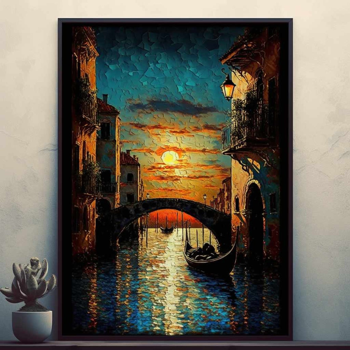 Venice Canal with Gondolas at Sunset Impressionist Art Poster