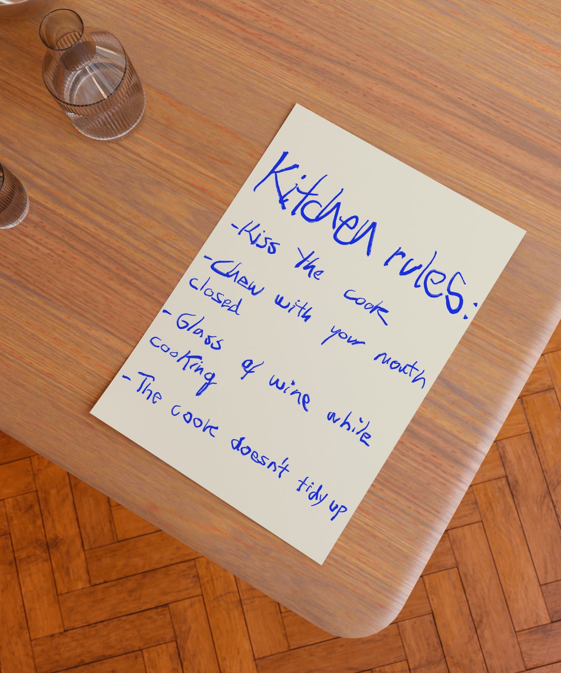 Fun Kitchen Rules Handwritten Blue Marker Kitchen Decor Poster - Image 2