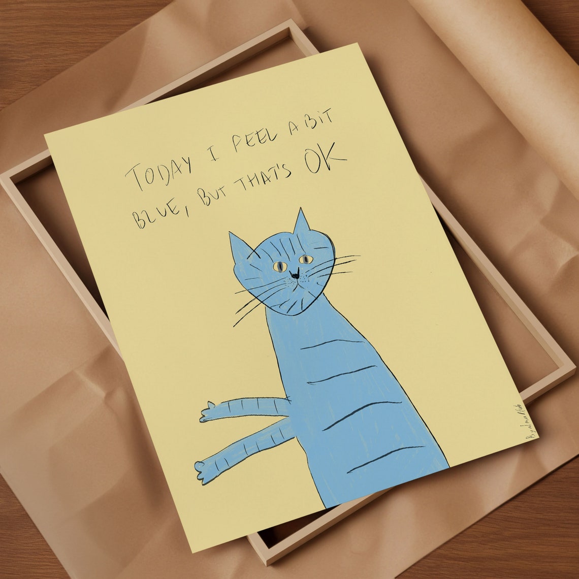 Funny Blue Cat Nursery Art Print With Today I Feel Blue Quote Text - Image 3