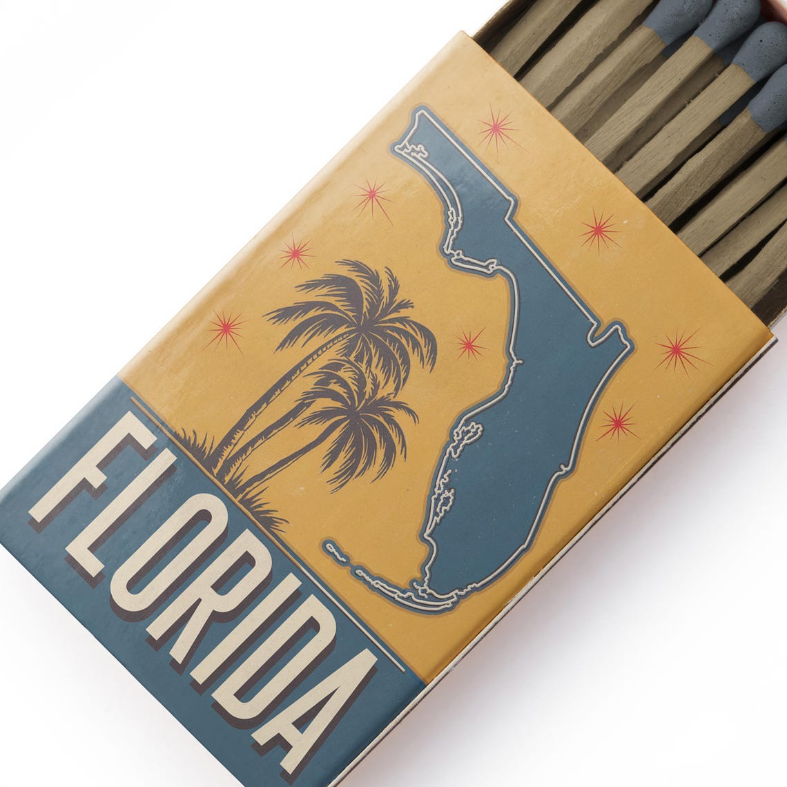 Florida Vintage Matchbox State Map Palm Trees Retro Travel Poster - Image 4