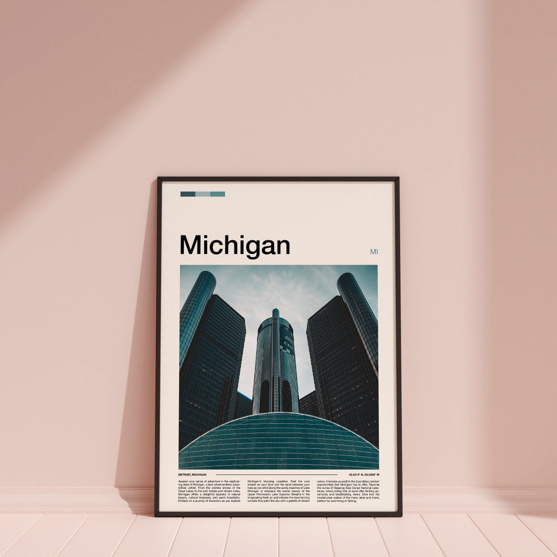 Michigan Detroit Renaissance Center Skyline Architecture Poster - Image 4