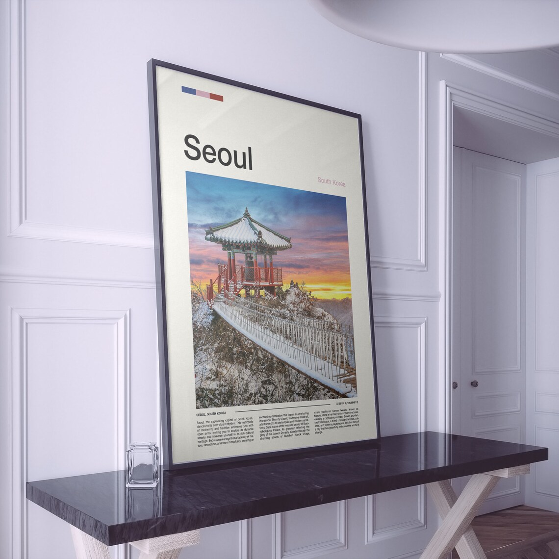 Seoul South Korea Winter Temple Pavilion Snowy Sunset Photo Poster - Image 2