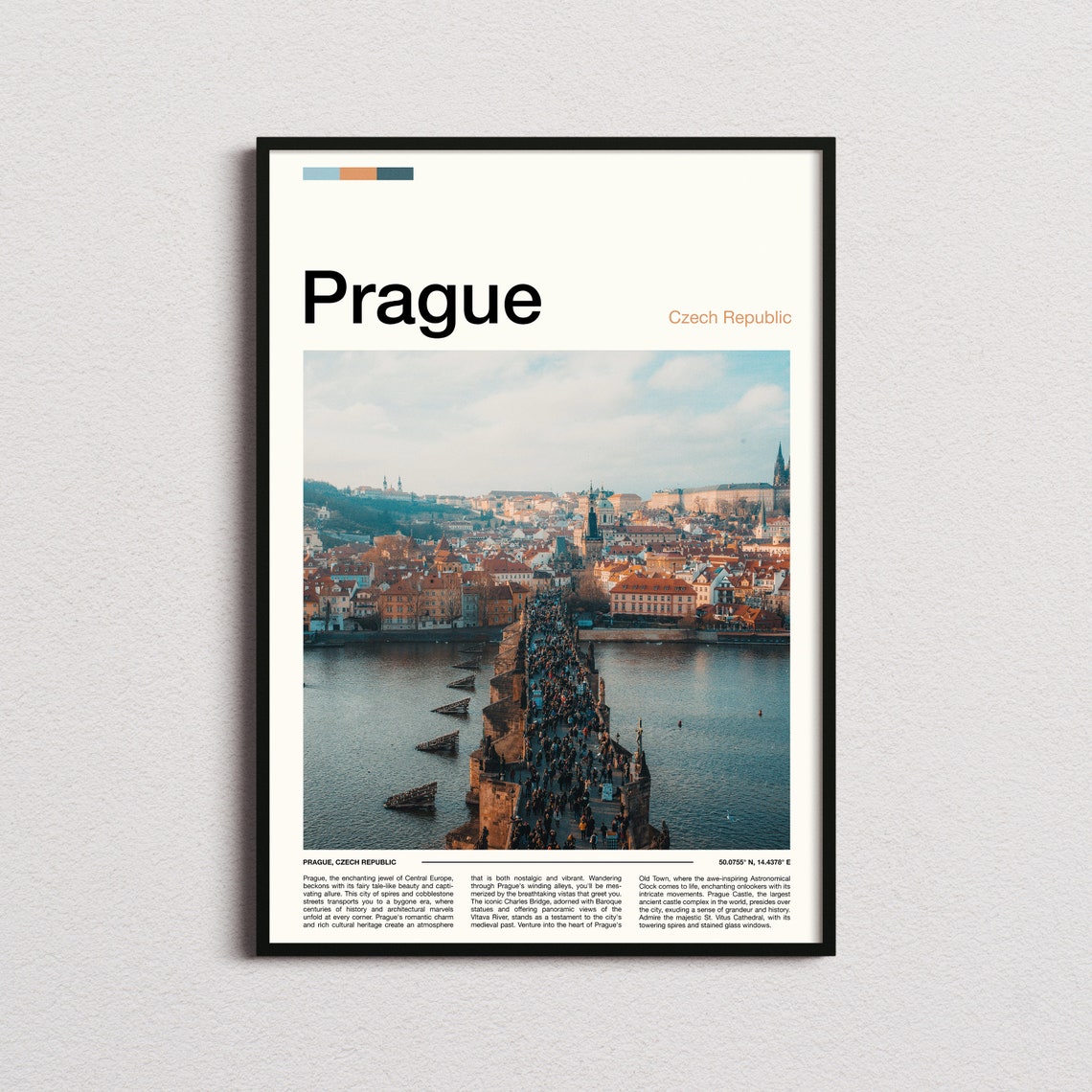 Prague Czech Republic Charles Bridge Crowded Old Town River Poster