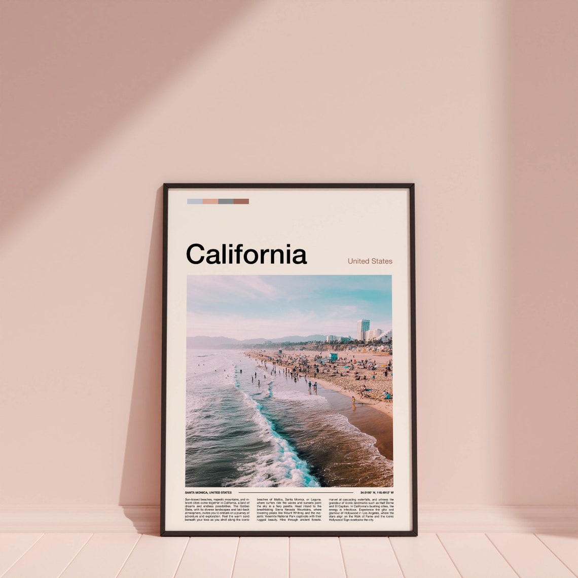 California Santa Monica Beach Aerial Surfers Shoreline Poster - Image 4