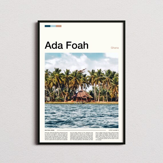 Ada Foah Ghana Palm Trees Beach Hut Tropical Shore Photo Poster