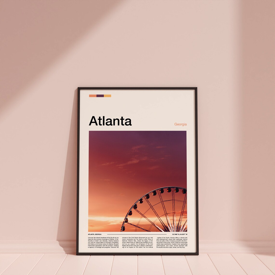 Atlanta Georgia Ferris Wheel Pink Sunset Minimalist Photo Poster - Image 4