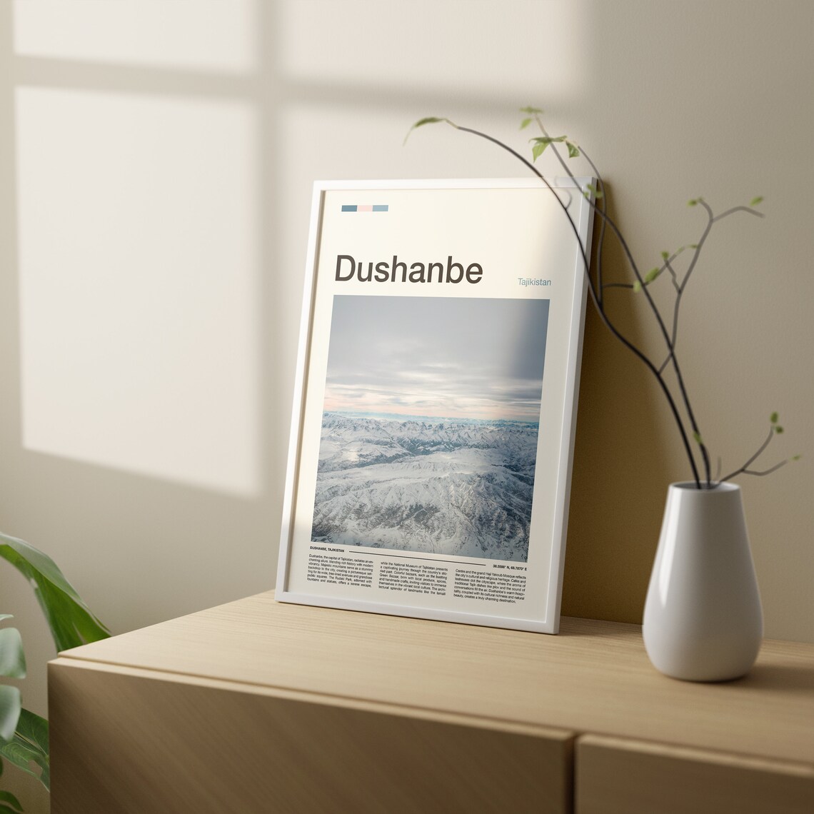 Dushanbe Tajikistan Snow Capped Mountain Aerial Travel Poster - Image 2