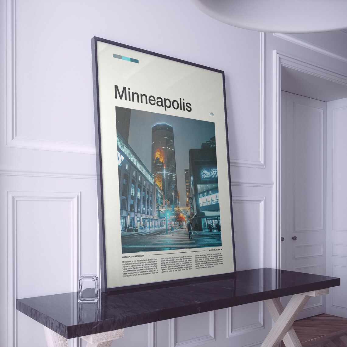 Minneapolis Minnesota Downtown Night Street Minimalist Photo Poster - Image 2