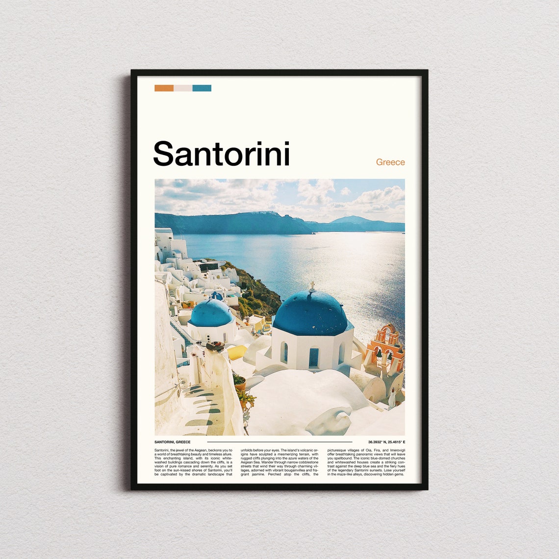 Santorini Greece Blue Dome Churches Aegean Caldera View Poster
