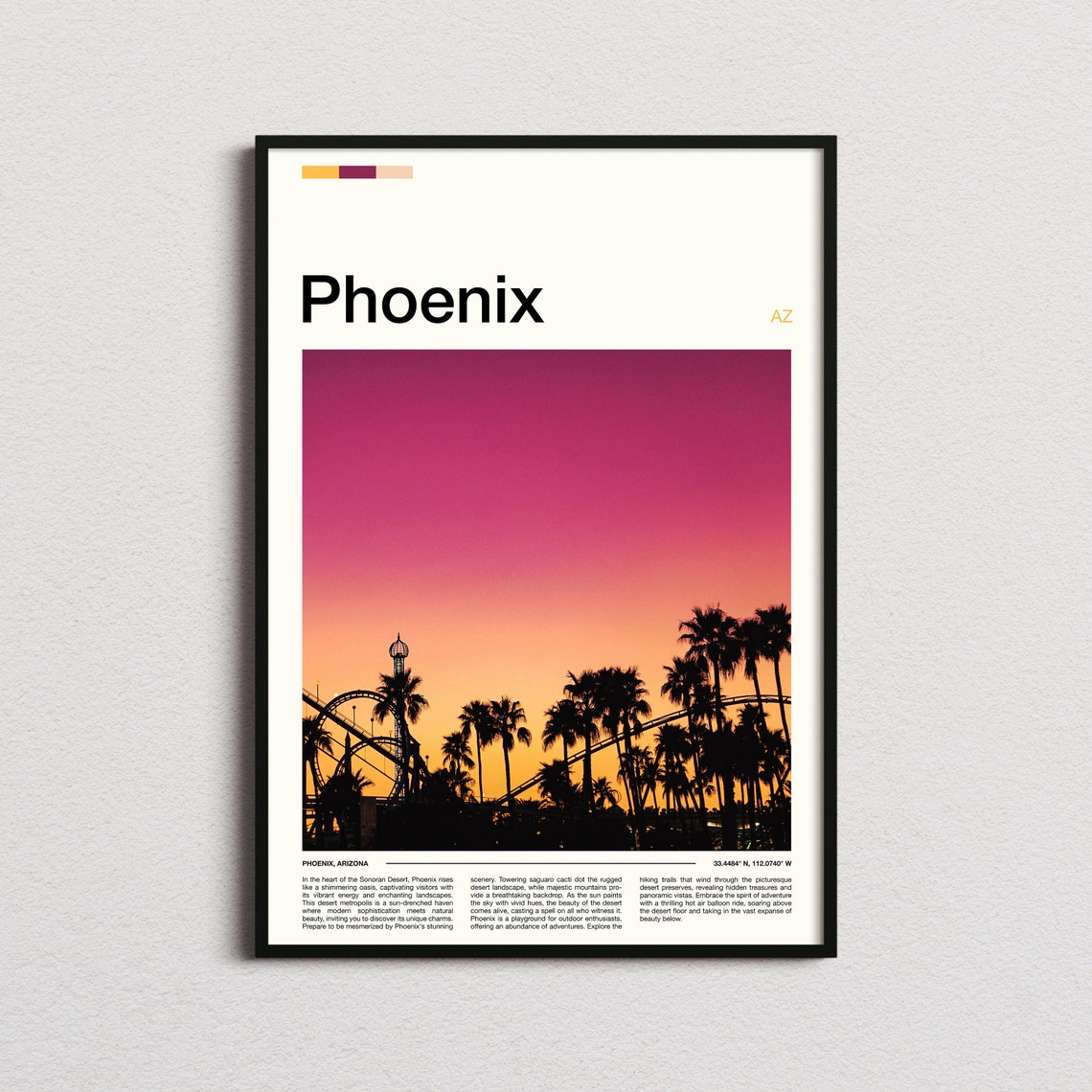 Phoenix Arizona Roller Coaster Sunset Silhouette Travel Poster