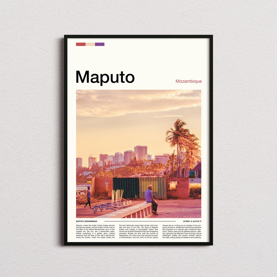 Maputo Mozambique Sunset Promenade Palm Trees City Photography Poster