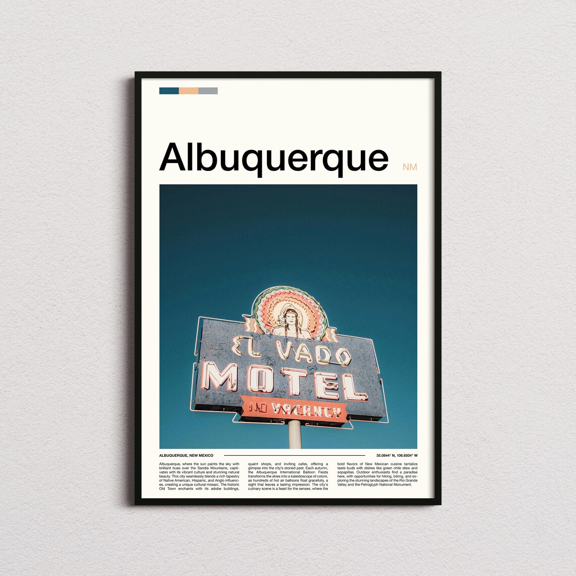 Albuquerque New Mexico Classic El Vado Motel Neon Sign Travel Poster
