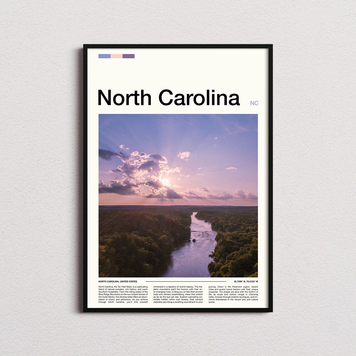 North Carolina River Forest Aerial Sunset Purple Sky Art Poster