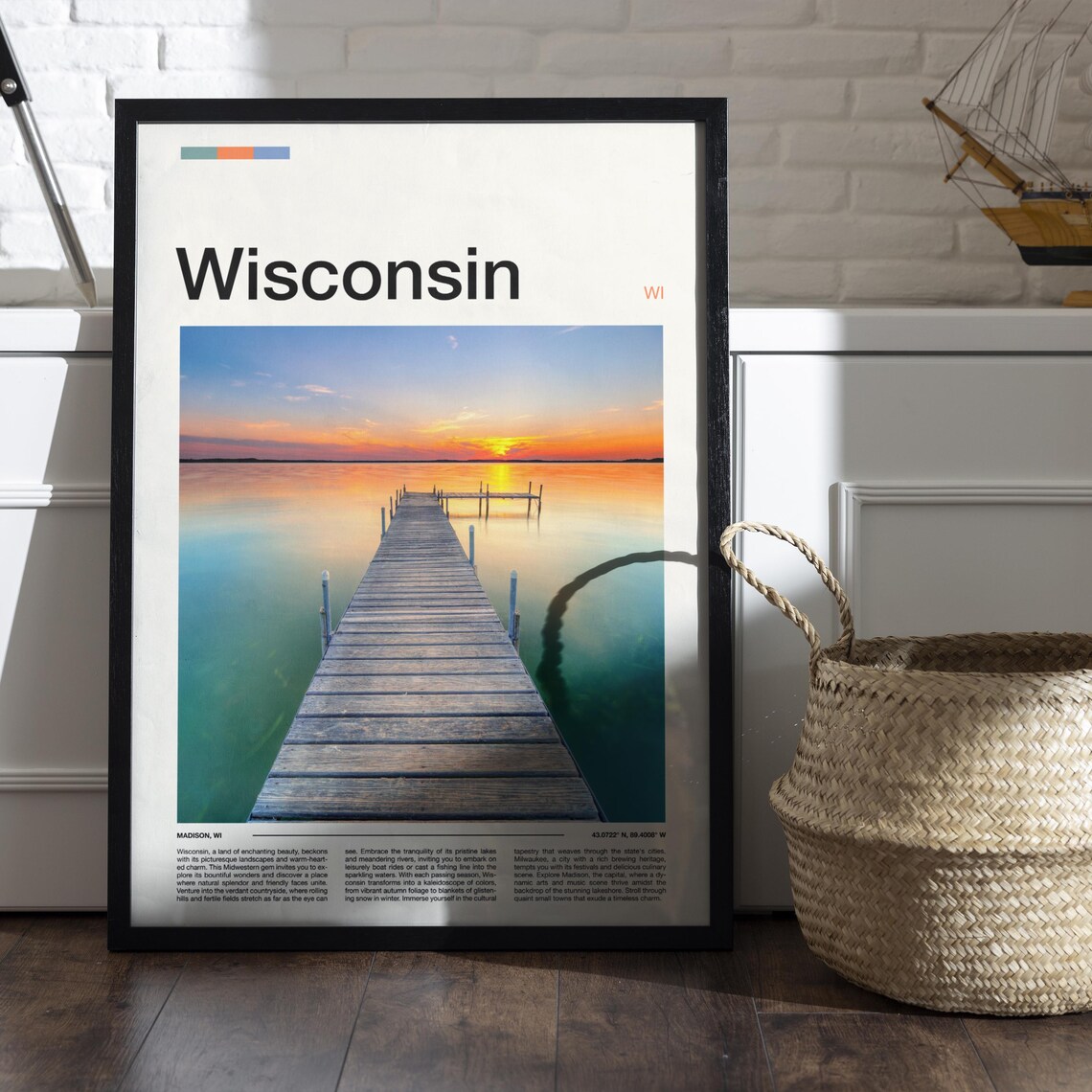 Wisconsin Calm Lake Sunset Pier Silhouette Photography Poster - Image 5