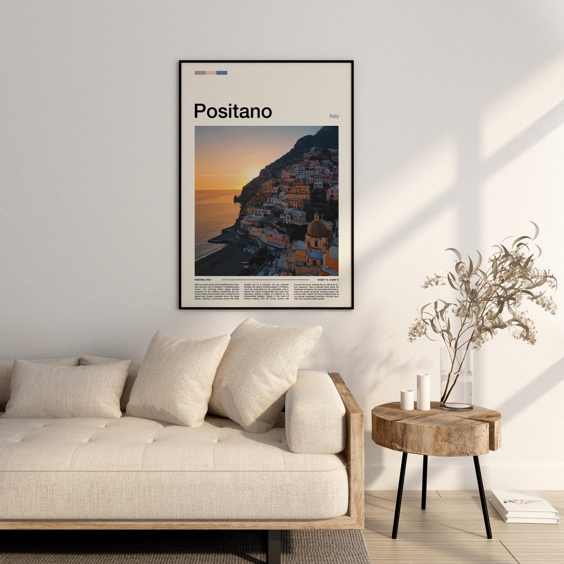 Positano Italy Amalfi Coast Cliffside Sunset Town View Poster - Image 3