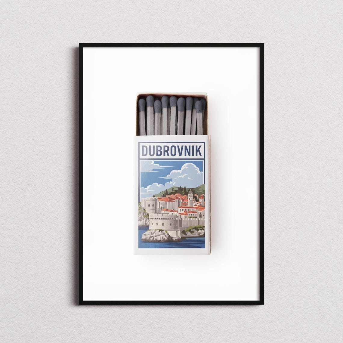Dubrovnik Croatia Old Town Matchbox Style Art with City Walls Poster